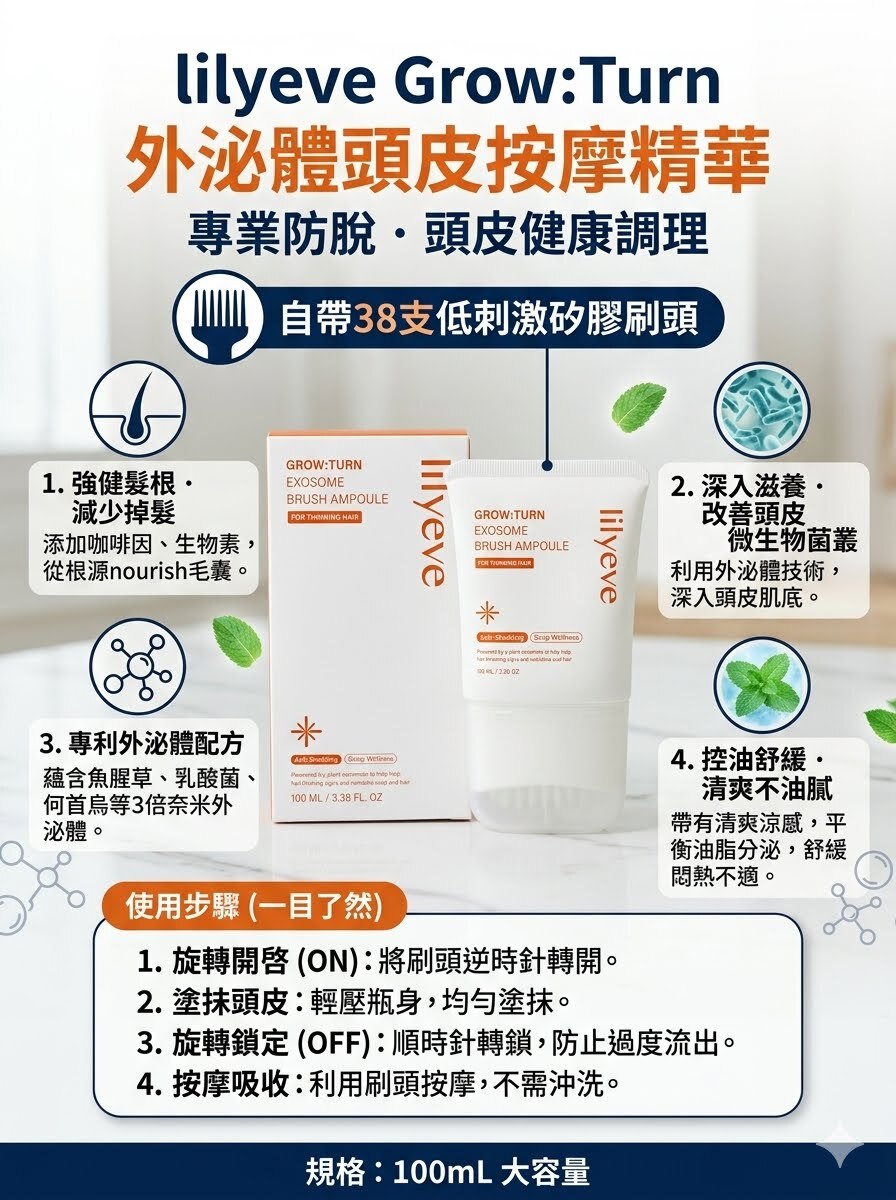 韓國 lilyeve Grow:Turn 外泌體防脫髮頭皮安瓶精華（100mL）（K7 BR266）