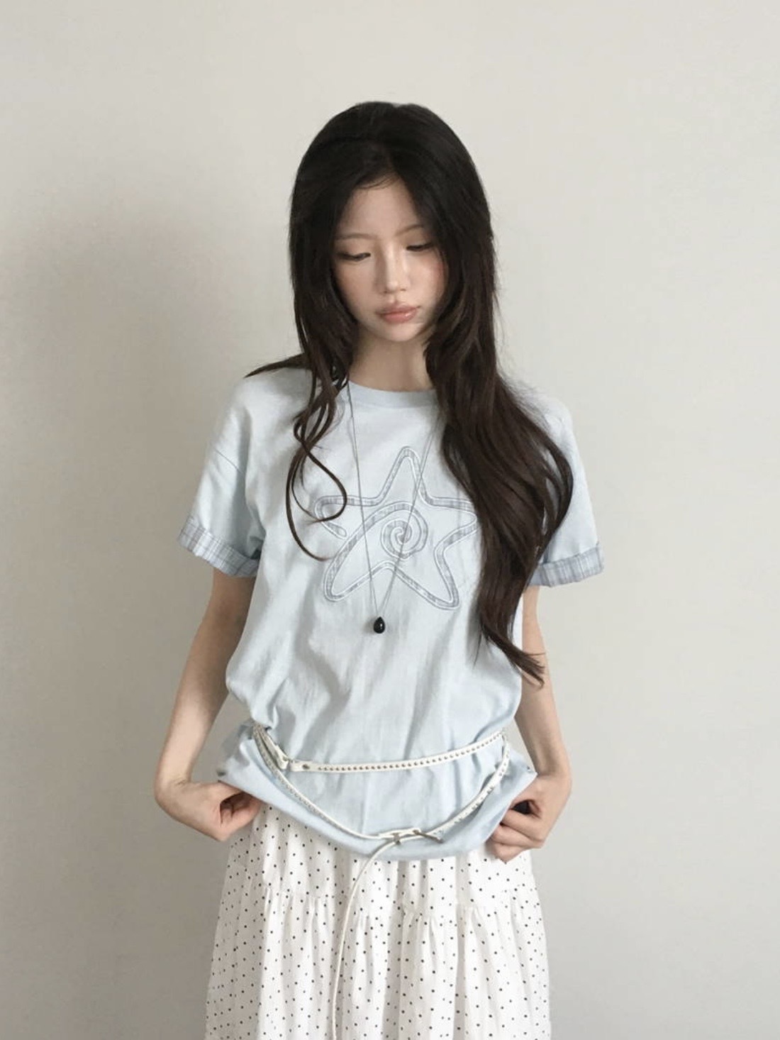 【網站限定優惠】星星Mix格紋刺繡Tee