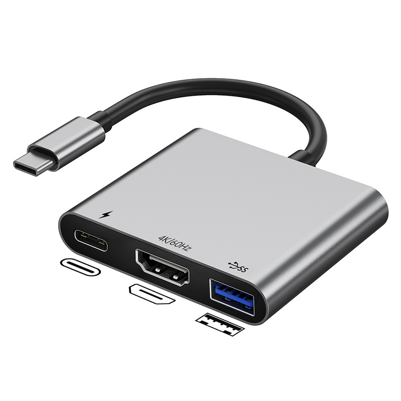 4K高畫質 三合一 擴充轉接器 HUB HDMI+USB 3.0傳輸+Type-C PD100W快充 60Hz 外接投影