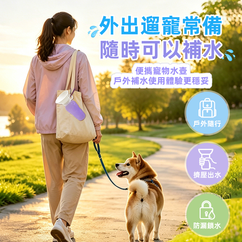 Petuity 寵物水壺｜便攜挂式寵物飲水壺 狗狗戶外防漏喝水器 食品級材質大容量600ml