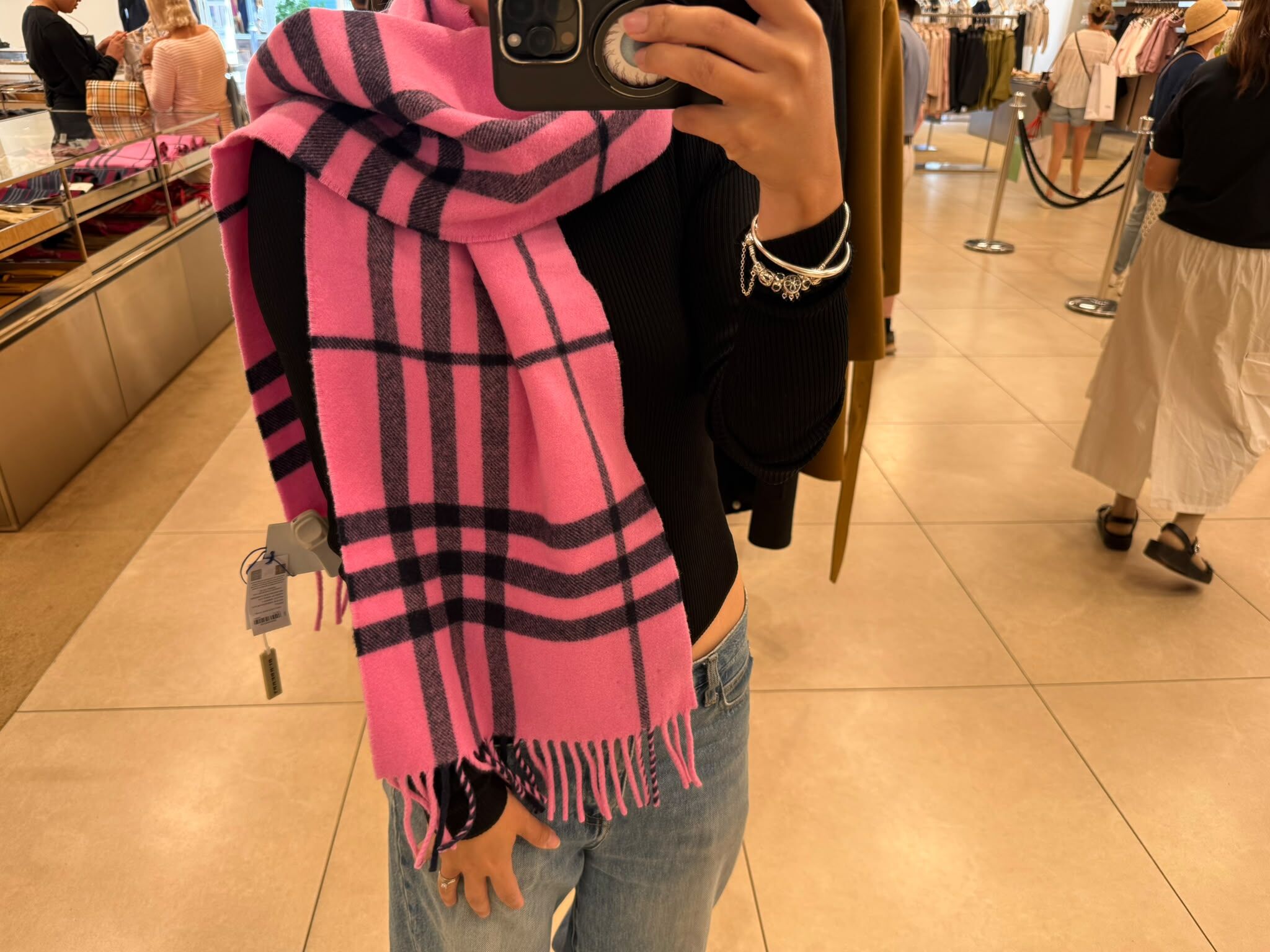 LYS02114 Burberry 經典格紋純羊毛圍巾 - 桃紅色