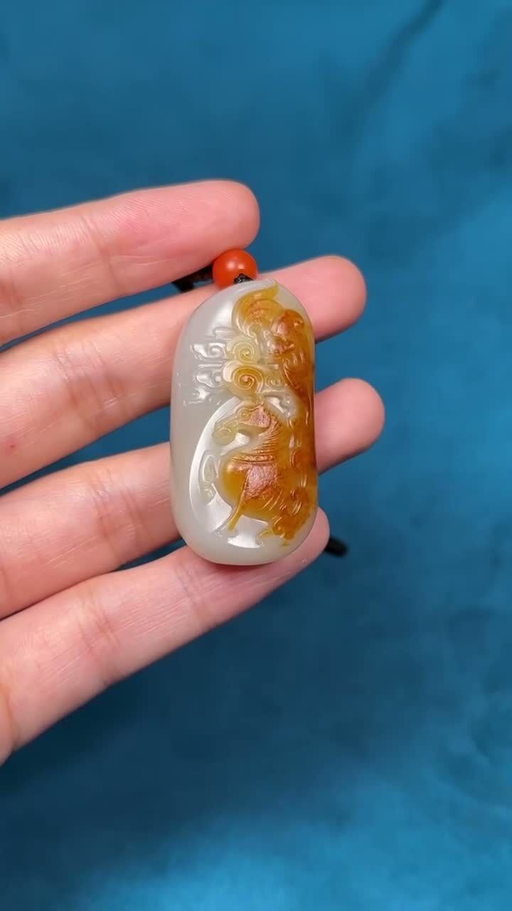 和田玉籽料馬上有福,天然和田玉軟玉