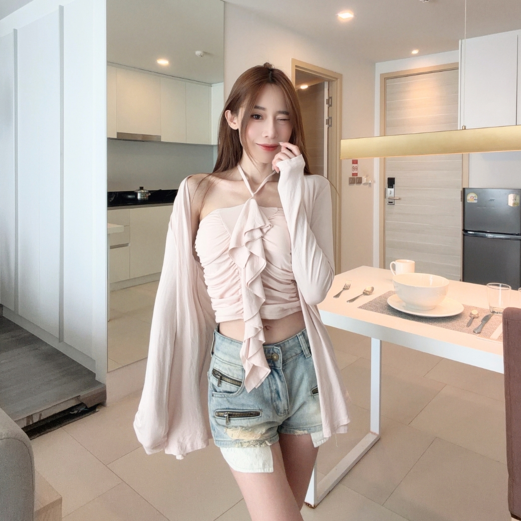 【甜美爆擊】DOMISS立體蝴蝶結平口Bra Top+莫代爾防曬罩衫 約會穿搭 (現+預)