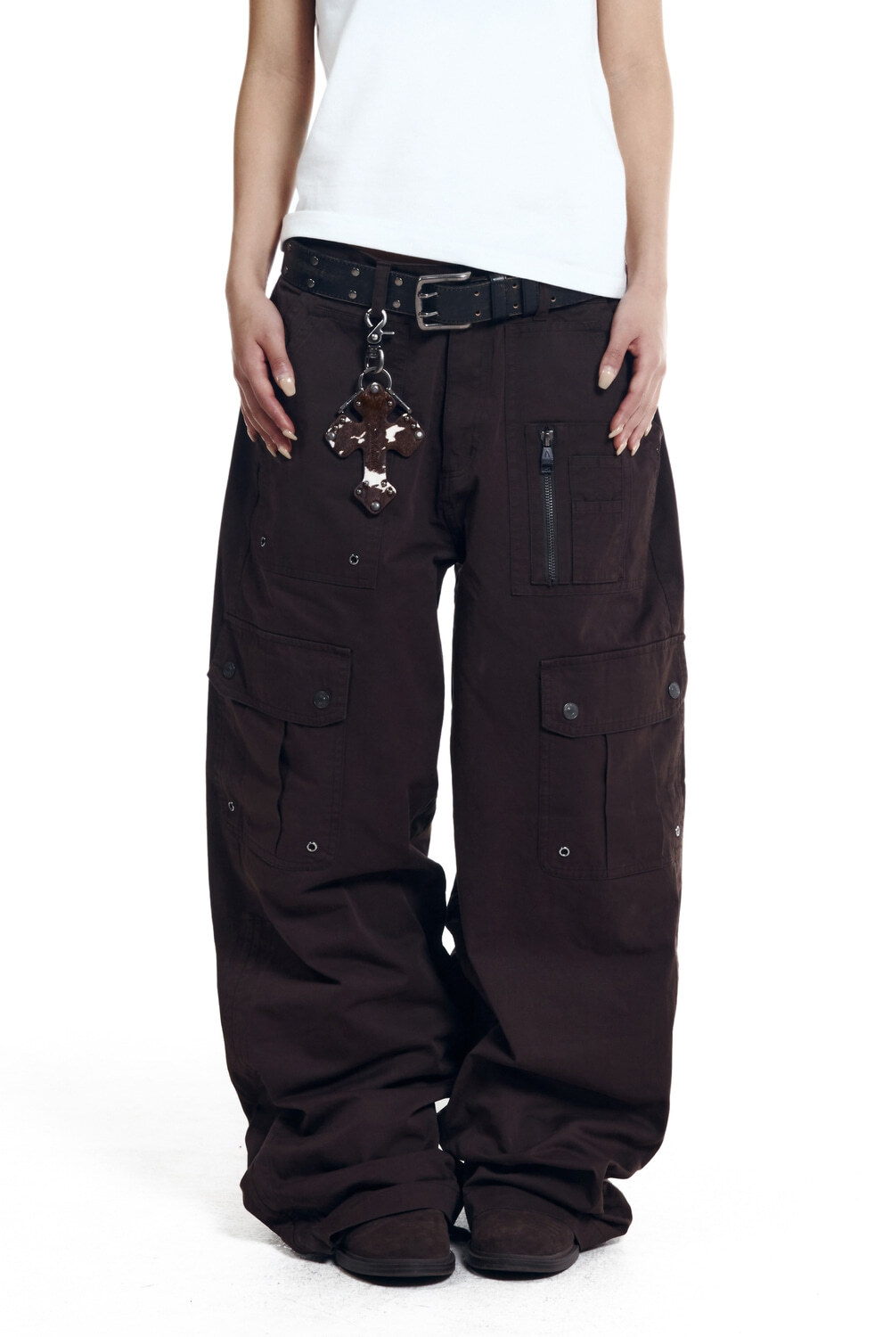 (K9)Shirring Utility Cargo Pants (Brown)