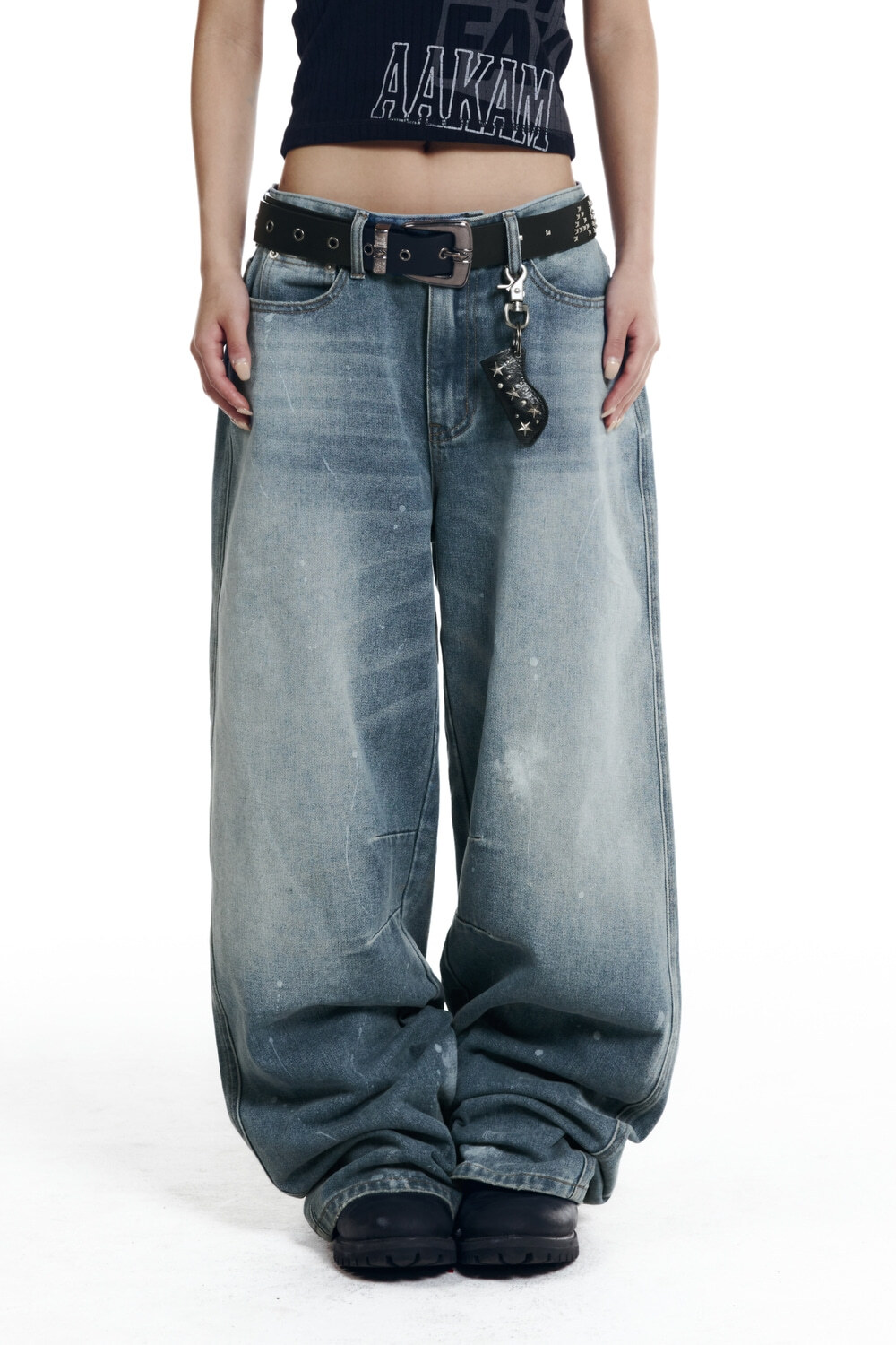(K10)Splatter Painted Denim Pants (Sky Blue)
