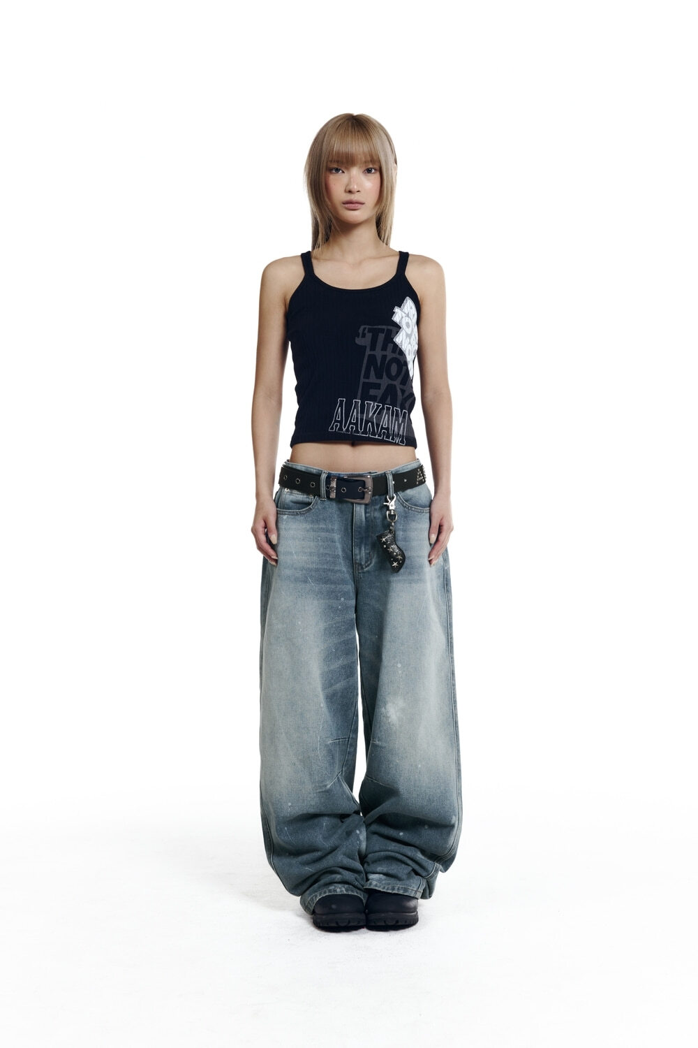 (K10)Splatter Painted Denim Pants (Sky Blue)