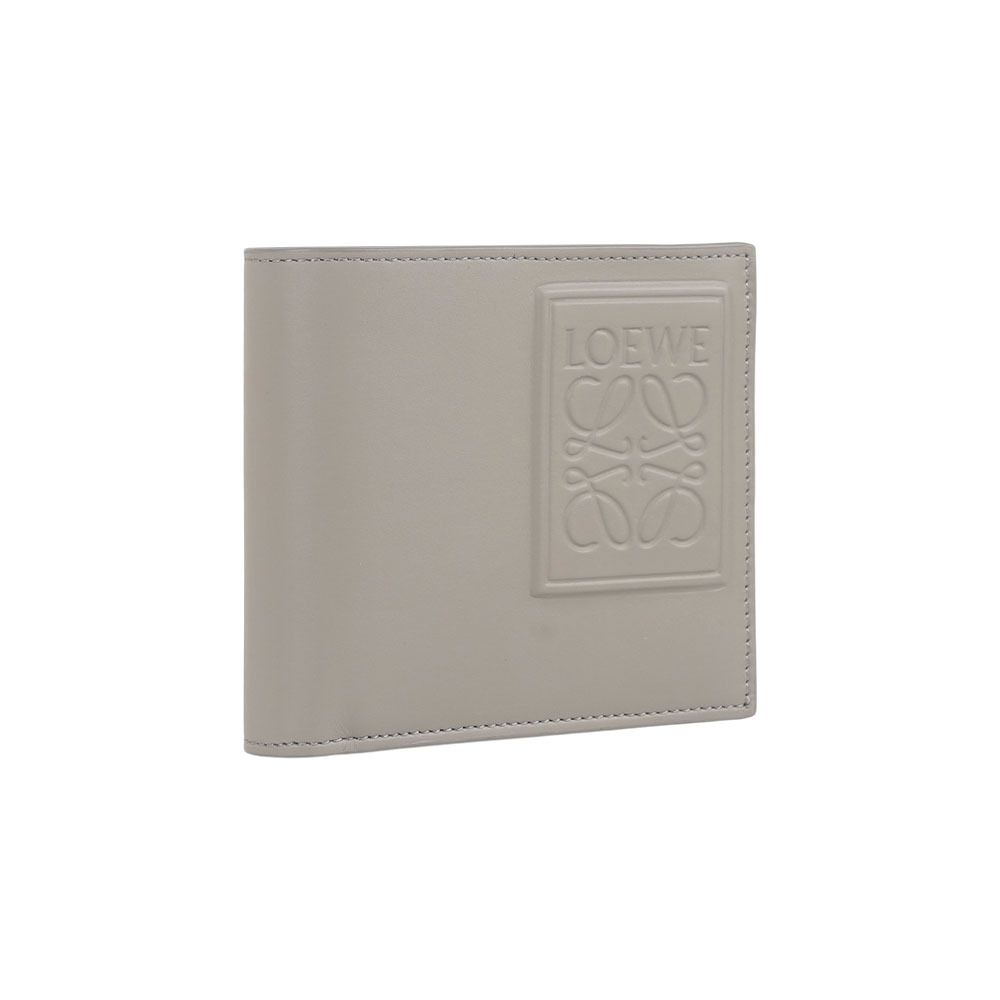 【LOEWE】緞面小牛皮二折8卡短夾(貝殼灰)