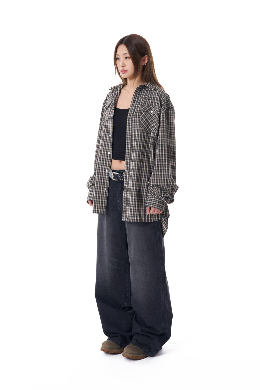 (K13)Western Vintage Check Shirts (Black)