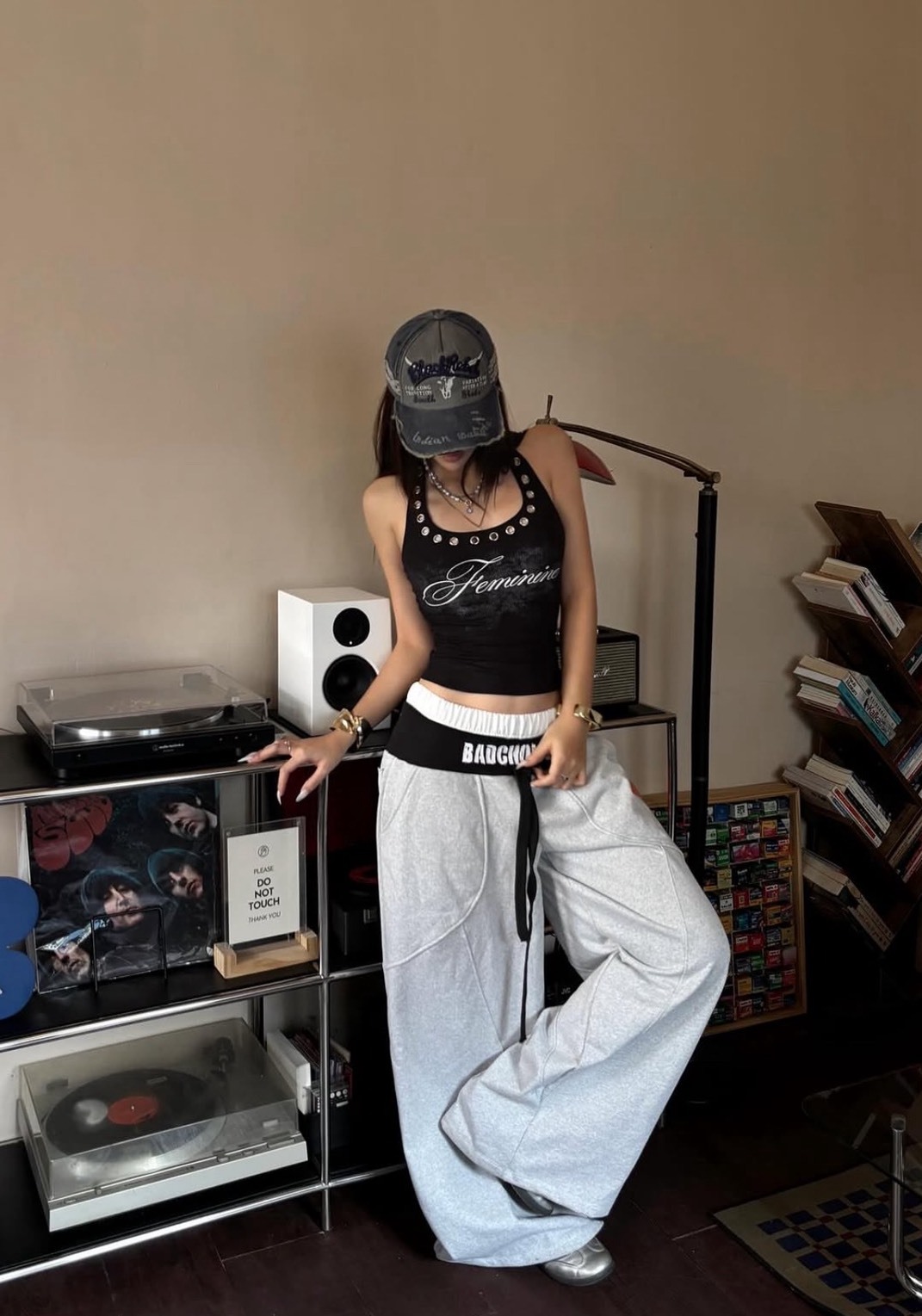 〈美式辣女必收🌶️〉Bad Choices DOUBLE WAIST 雙腰頭寬版棉褲 灰色