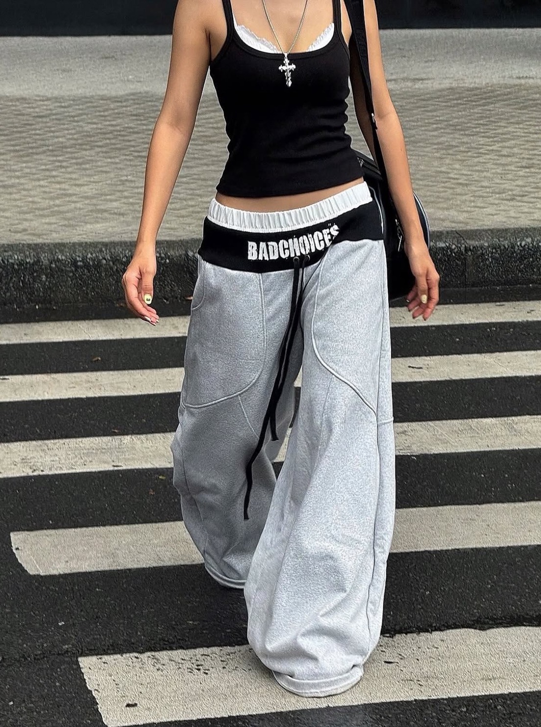 〈美式辣女必收🌶️〉Bad Choices DOUBLE WAIST 雙腰頭寬版棉褲 灰色