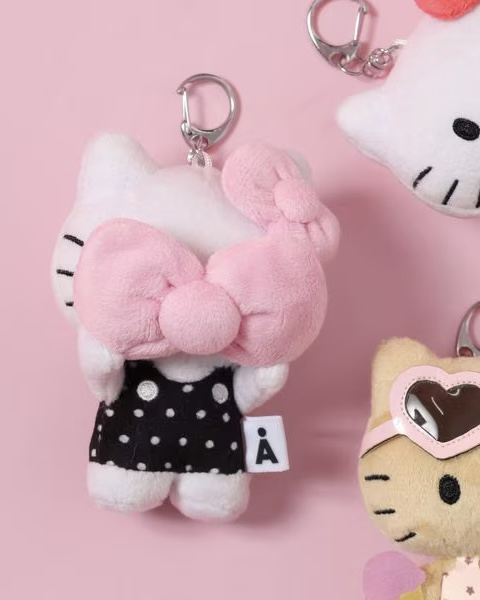 ALAND x HELLO KITTY 復古 毛絨吊飾 黑皮 波點 三麗鷗 凱蒂貓