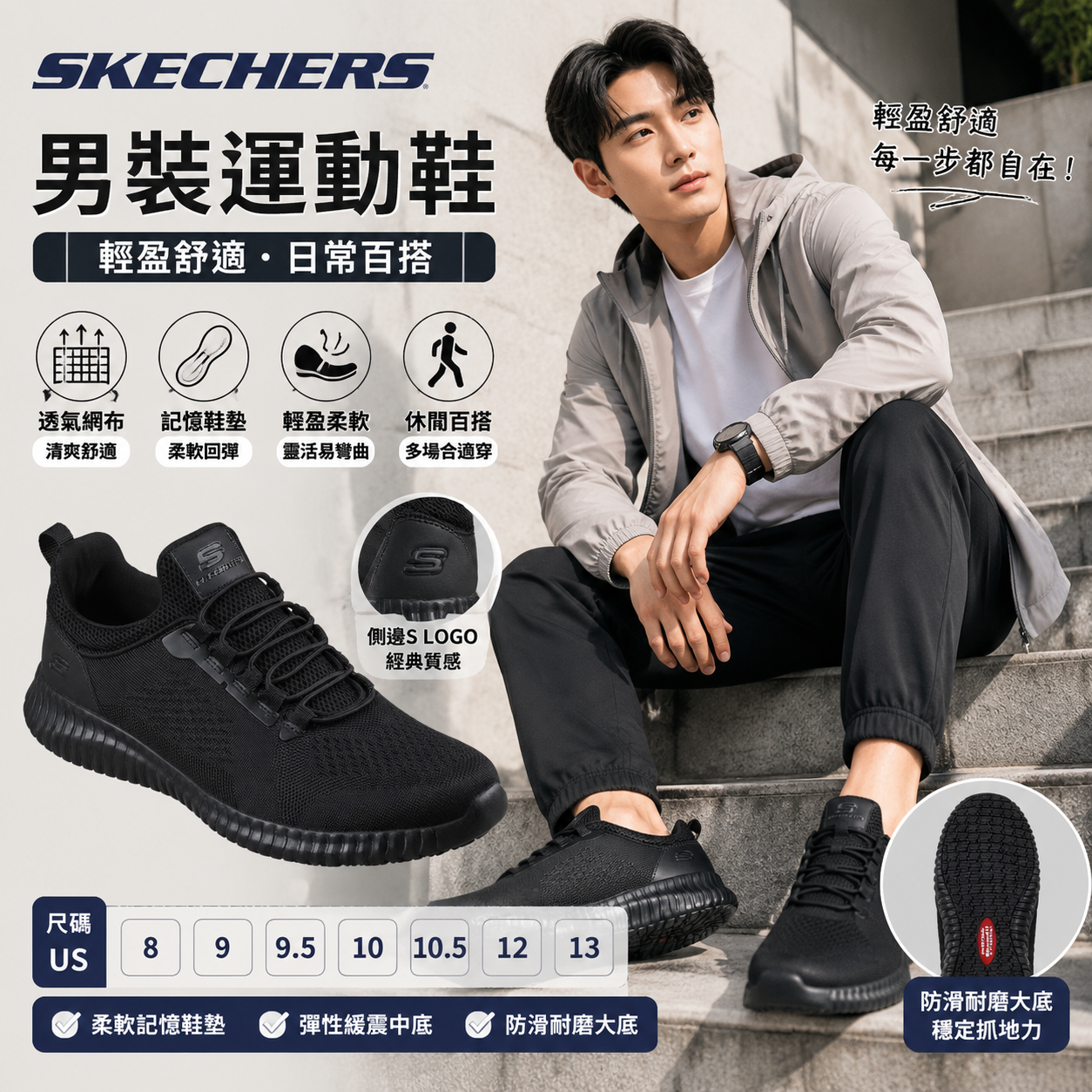 【預購】Skechers H072108 男裝波鞋 (黑色)