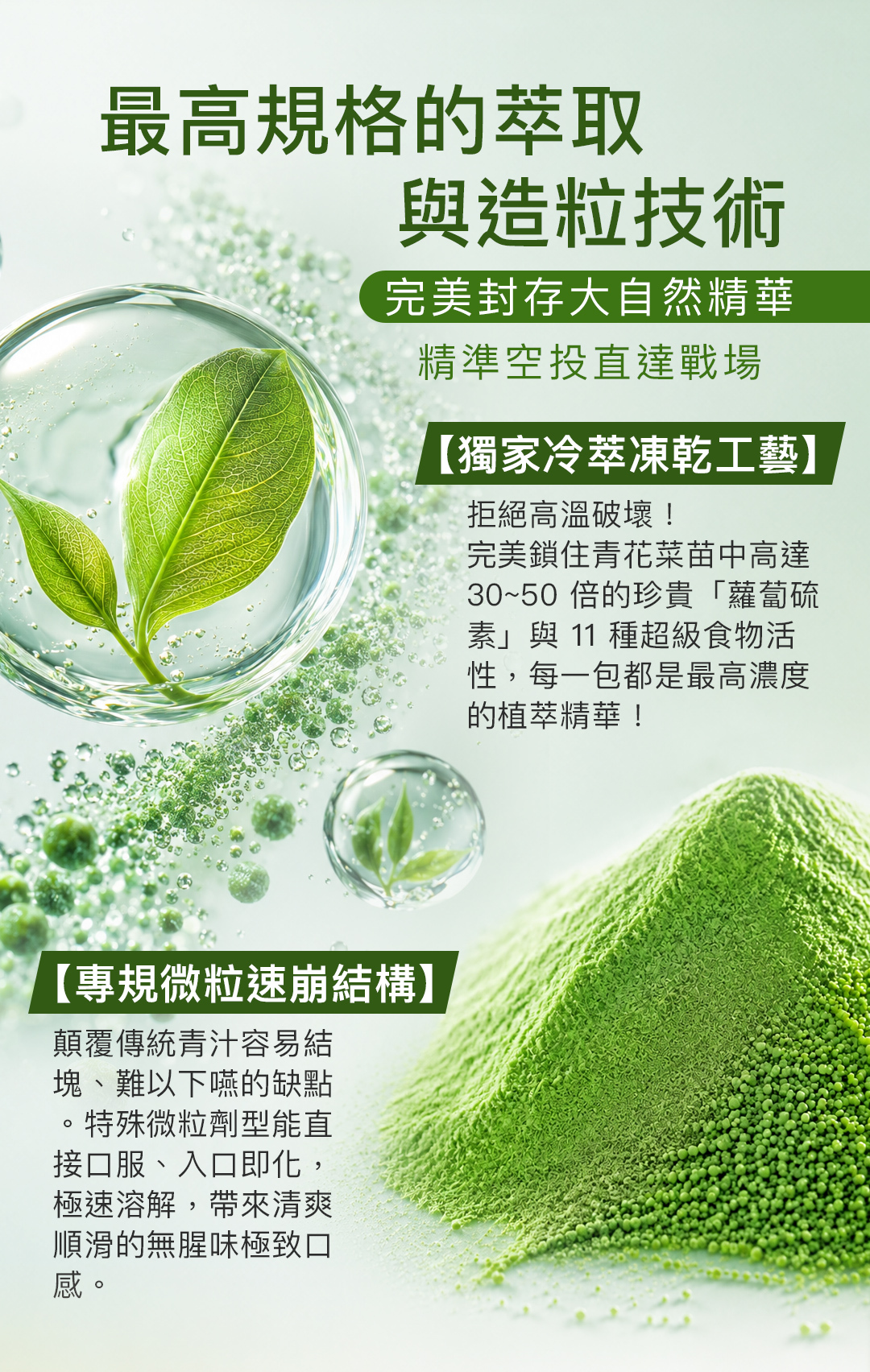 青萃極上青汁！富含11種超級食物，薈萃大自然最珍貴的綠色能量「羽衣甘藍、小麥草、螺旋藻萃取、青花菜苗、洋車前子殼、菠菜、芹菜」等豐富營養素