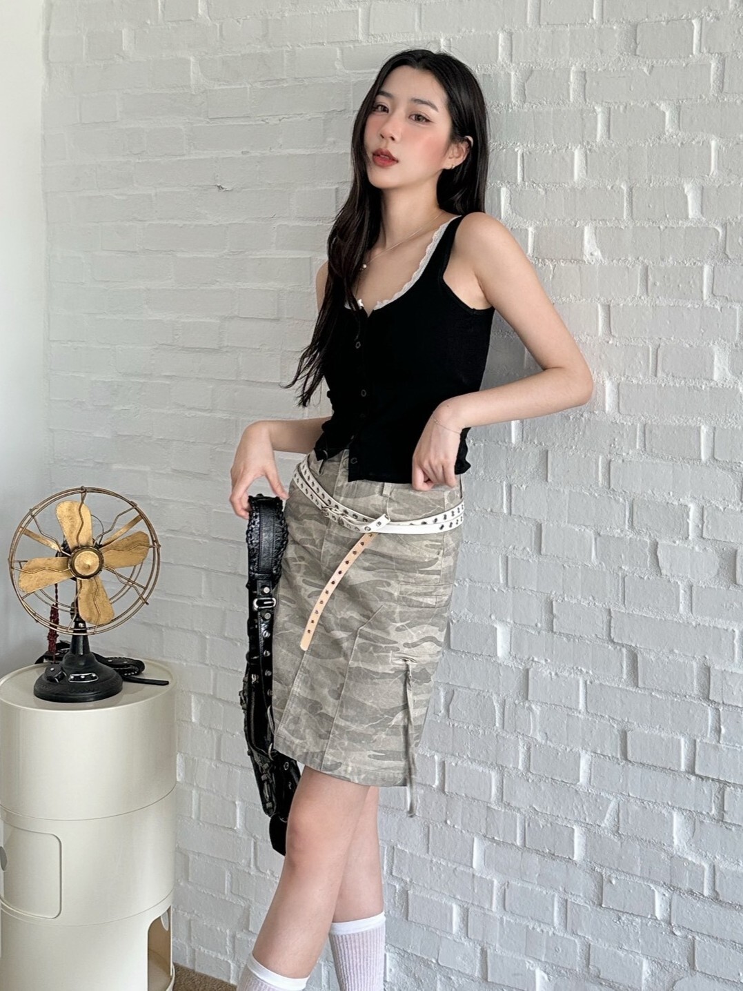 自由引力 微包臀淡色迷彩中裙