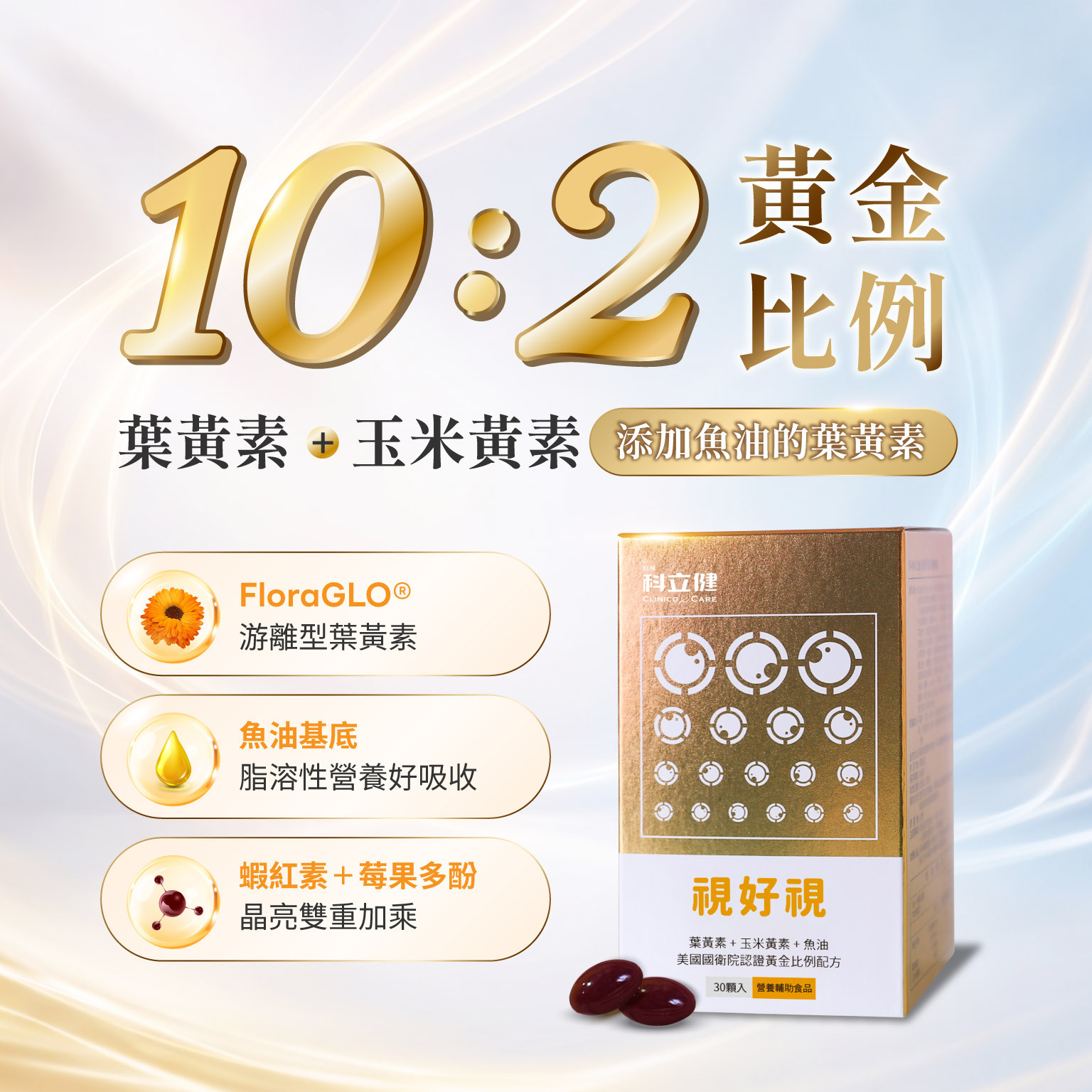 科立健視好視， 10:2黃金比例 葉黃素+玉米黃素