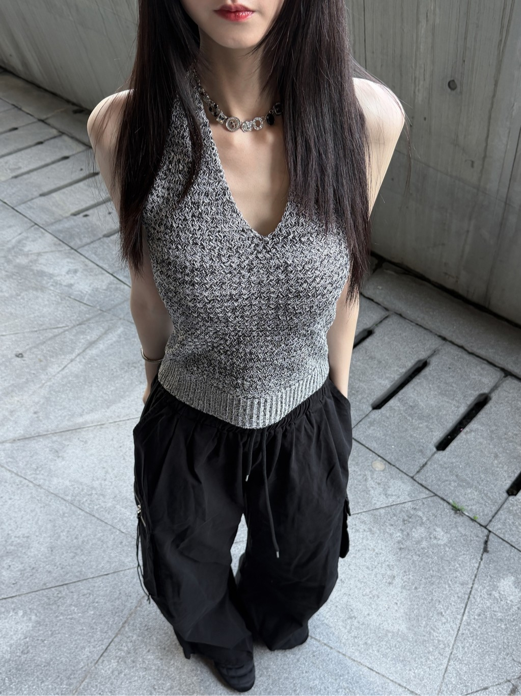 A0348-A12 渡假風針織掛脖背心