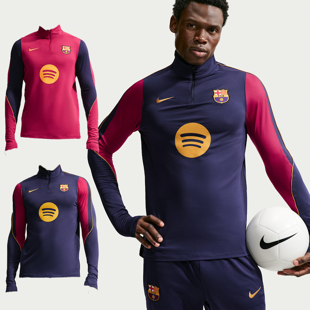 男款 Nike Dri-FIT F.C. Barcelona Strike Football Knit Drill Top 巴塞隆納 足球 俱樂部 修身 速乾 印花 運動 長T【II3253】ADFIFA