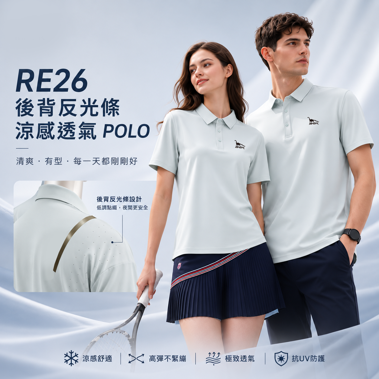 MNDK莫納帝克｜客製化團體服｜專業運動服｜公司制服｜台中-POLO-RE26後背反光條涼感透氣POLO-7色