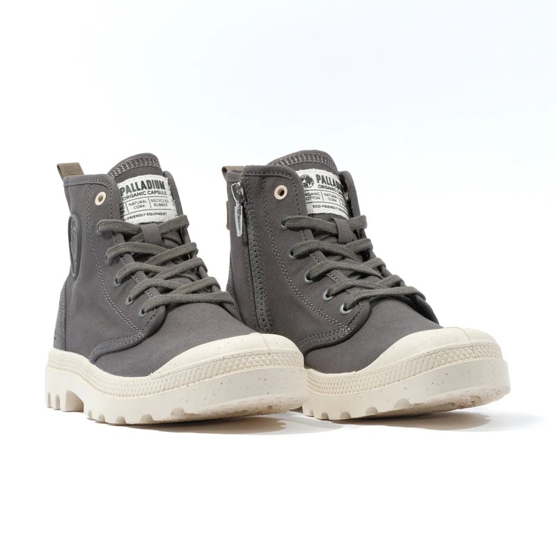 PALLADIUM 休閒鞋 PAMPA HI ZIP ORGANIC 深灰 拉鍊 帆布軍靴 女 79101-056