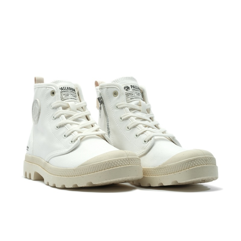 PALLADIUM 休閒鞋 PAMPA HI ZIP ORGANIC 米白 拉鍊 帆布軍靴 男女 79101-116