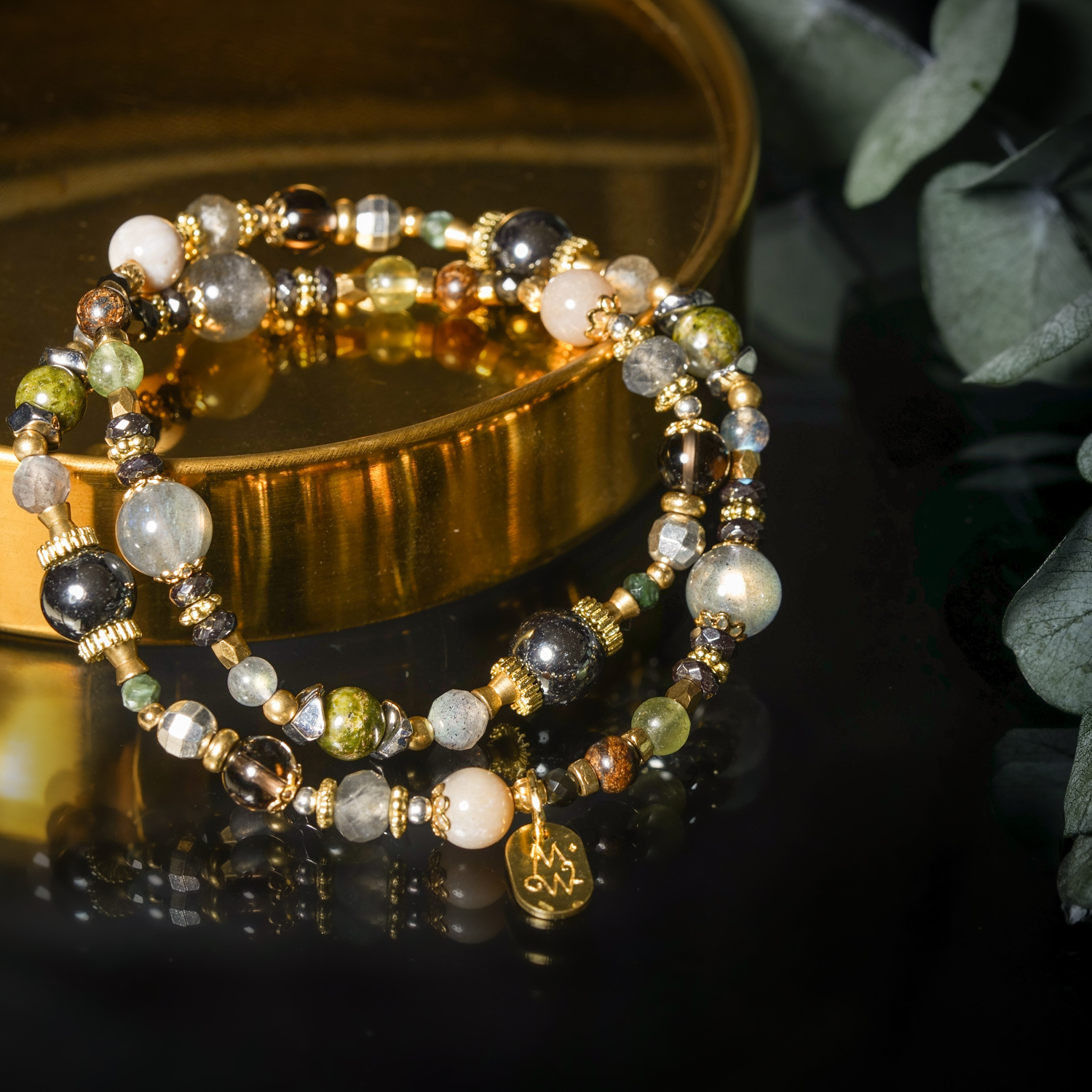 The Island That Keeps Watch | Hematite, Labradorite & Unakite Double-Wrap Bracelet