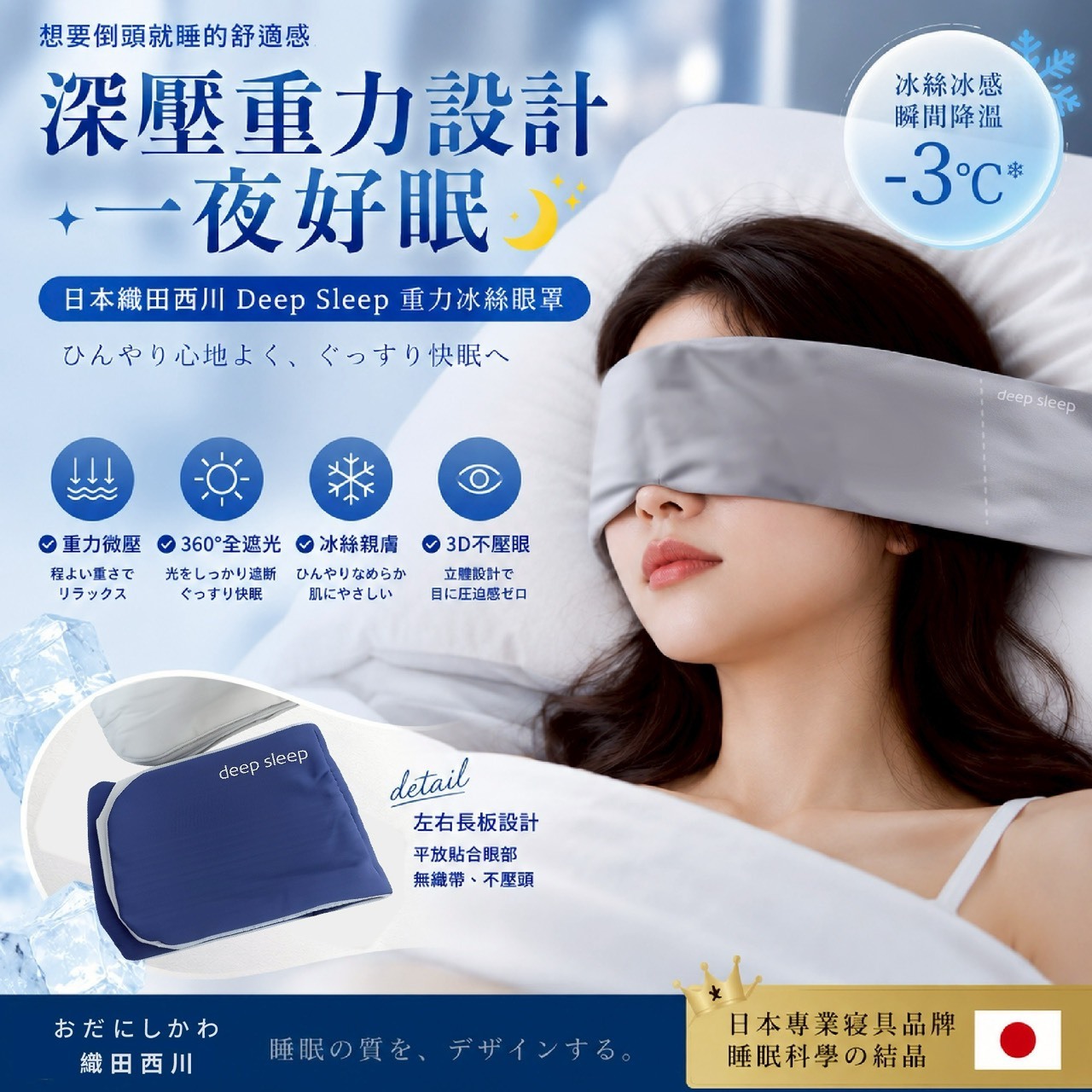 (預購商品)  日本織田西川重力冰絲眼罩 贈英國PS. Paradiso 葫蘆眼部按摩滾輪一顆