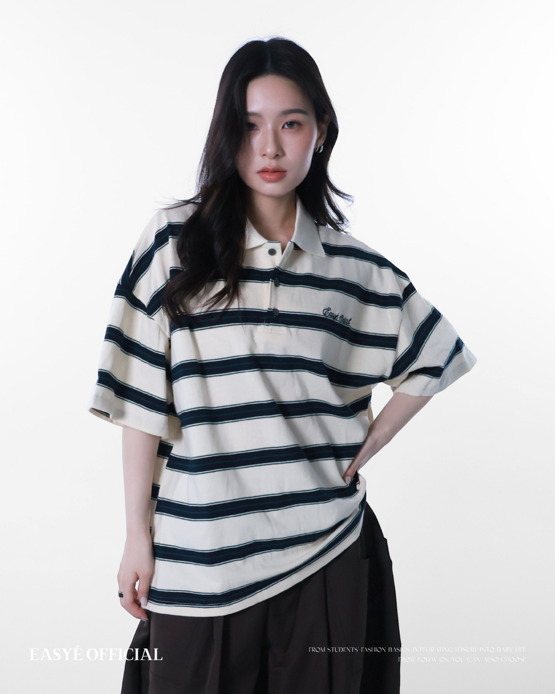 EASYÉ條紋刺繡POLO衫
