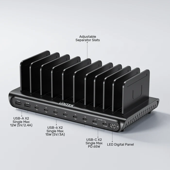 Unitek uCharge 120W 10-Port USB Smart Charging Station P1230EBK01