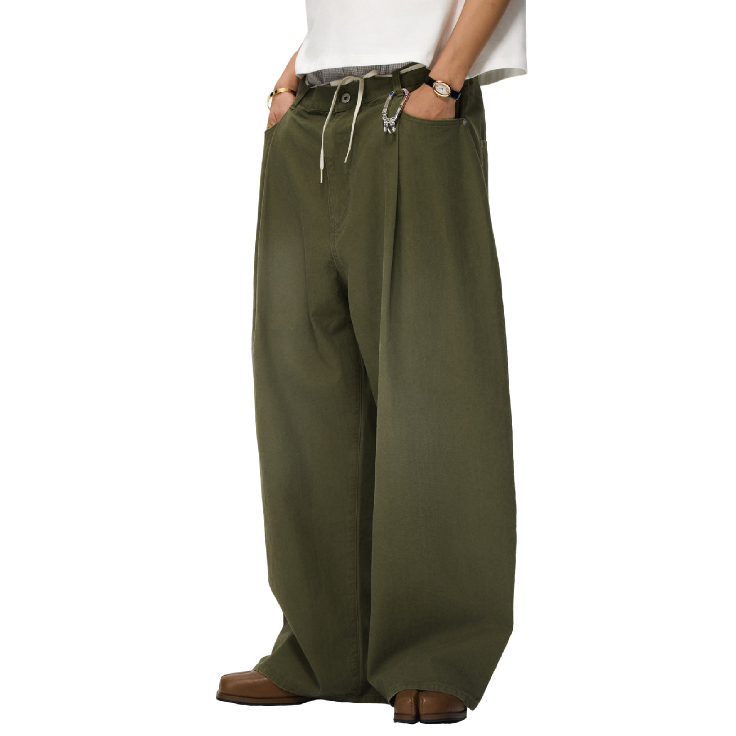 6cRAyon Herringbone Washed Pants 人字紋寬鬆長褲