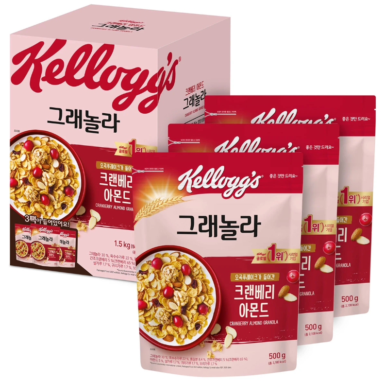 【預購】WKR072103  Kellogg's 蔓越莓杏仁格蘭諾拉麥片(500g × 3袋)