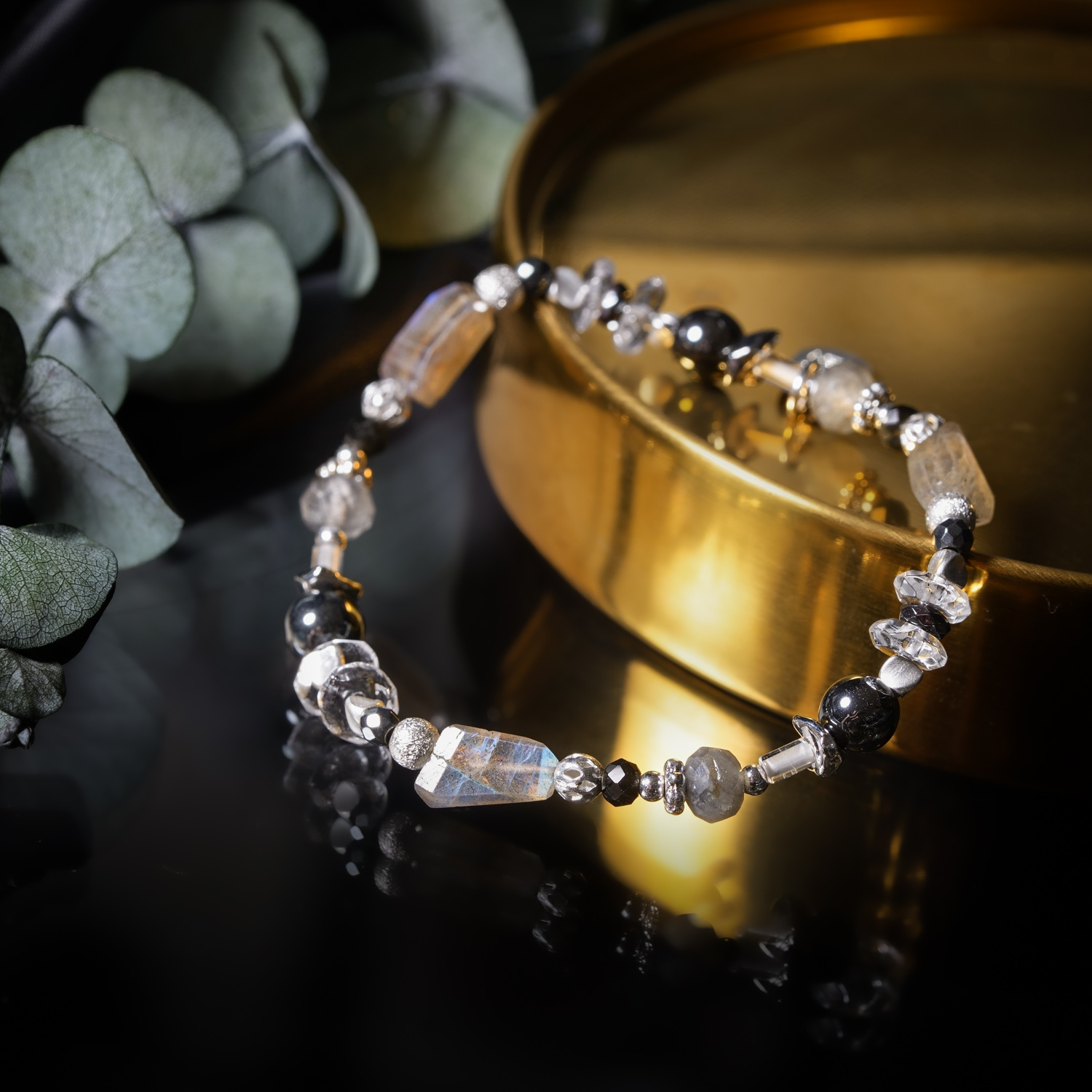 Tin Light on the Nile | Labradorite, Hematite & Quartz Bracelet