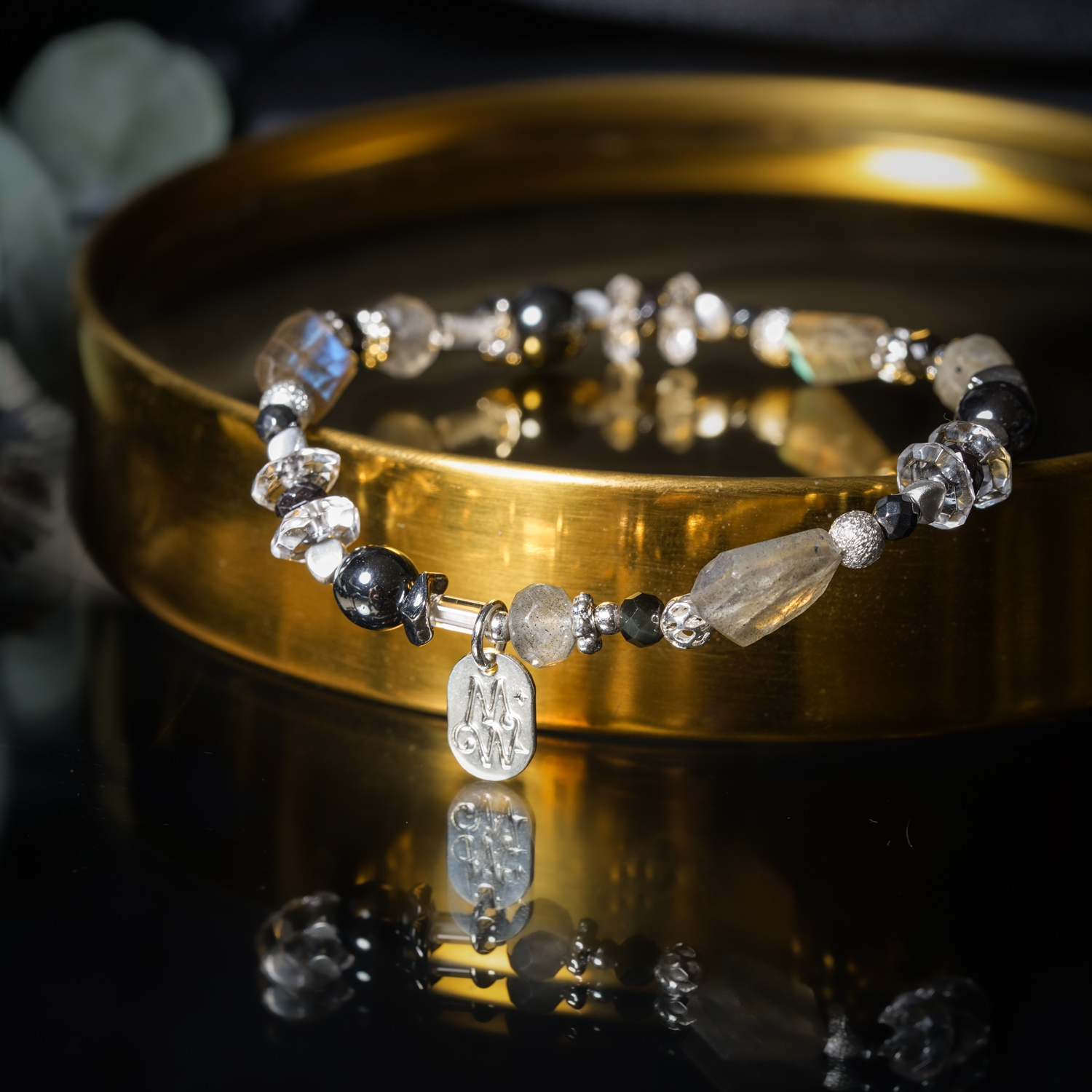 Tin Light on the Nile | Labradorite, Hematite & Quartz Bracelet