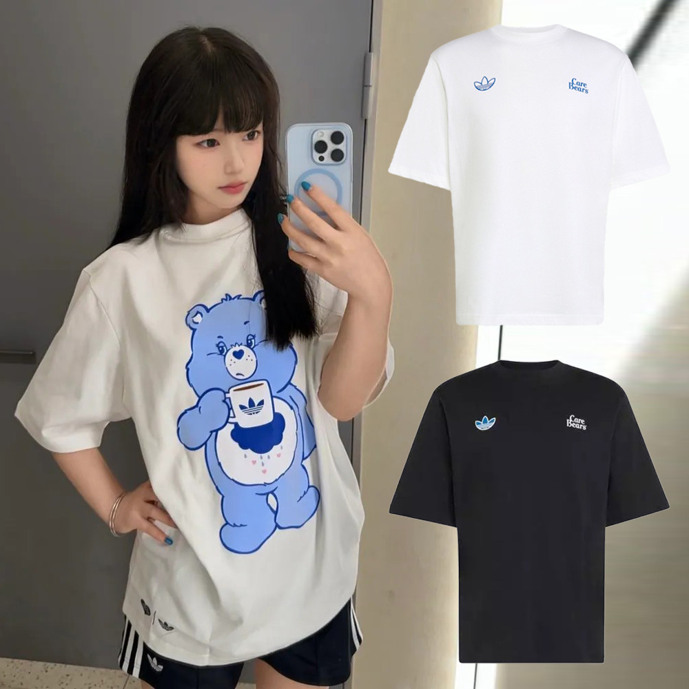 男女款 ADIDAS X CARE BEARS TEE 白色 黑色 彩虹熊 聯名款 三葉草 寬鬆 純棉 印花 短T【IA4538/IA4539】ADLP