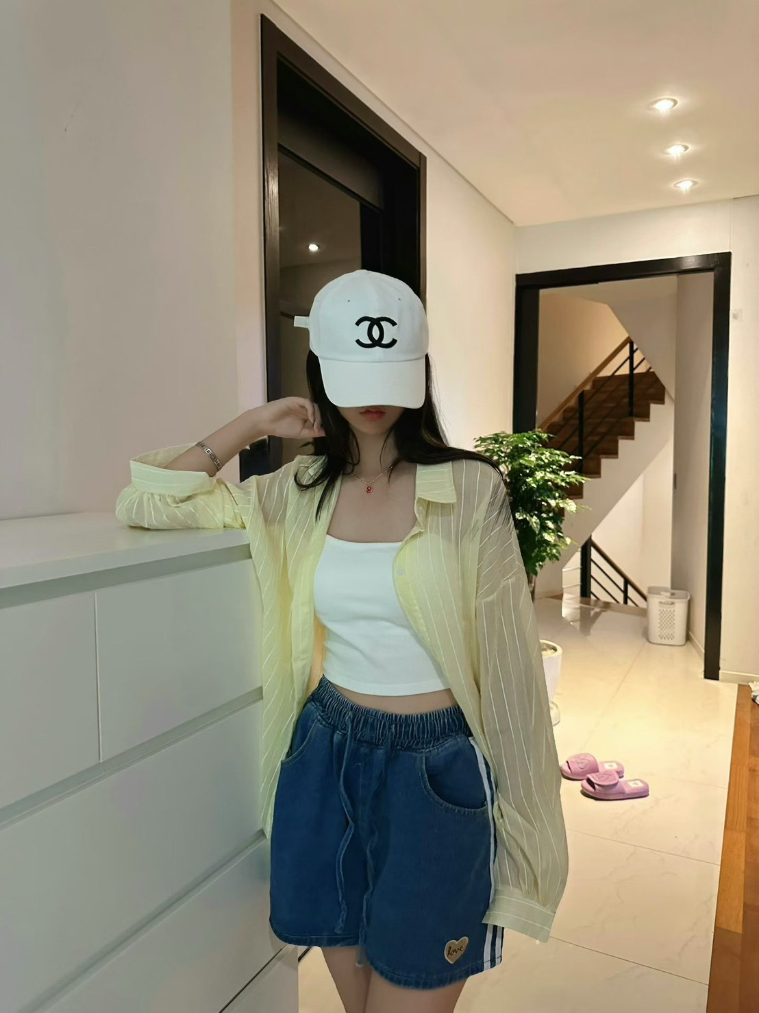直線薄背標休閒襯衫