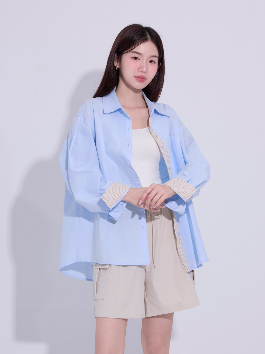 # OH!HER 純棉細節格紋襯衫