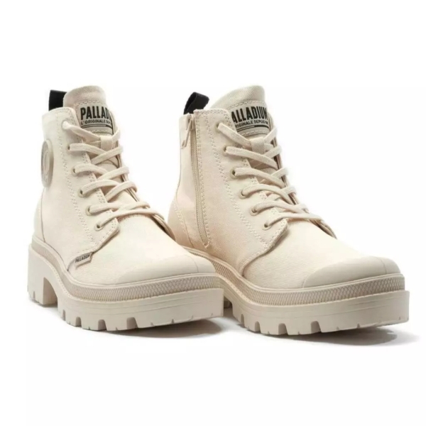 PALLADIUM 休閒鞋 PALLABASE TWILL 淺沙色 粗跟 帆布 高筒靴 女 96907-260
