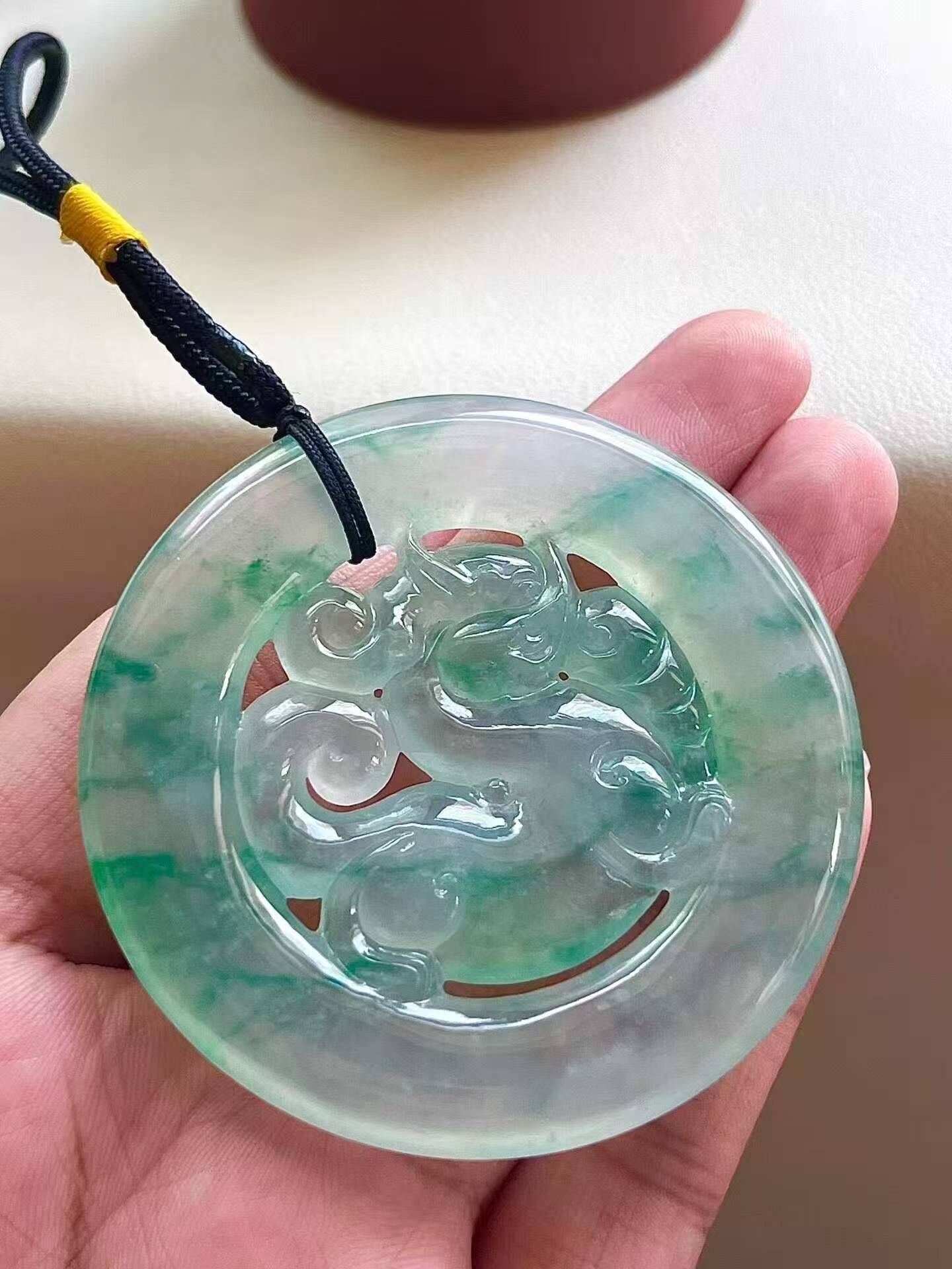 翡翠麒麟牌 (57.7mm直徑),天然翡翠A玉, 緬甸玉, Jade, Jadeite