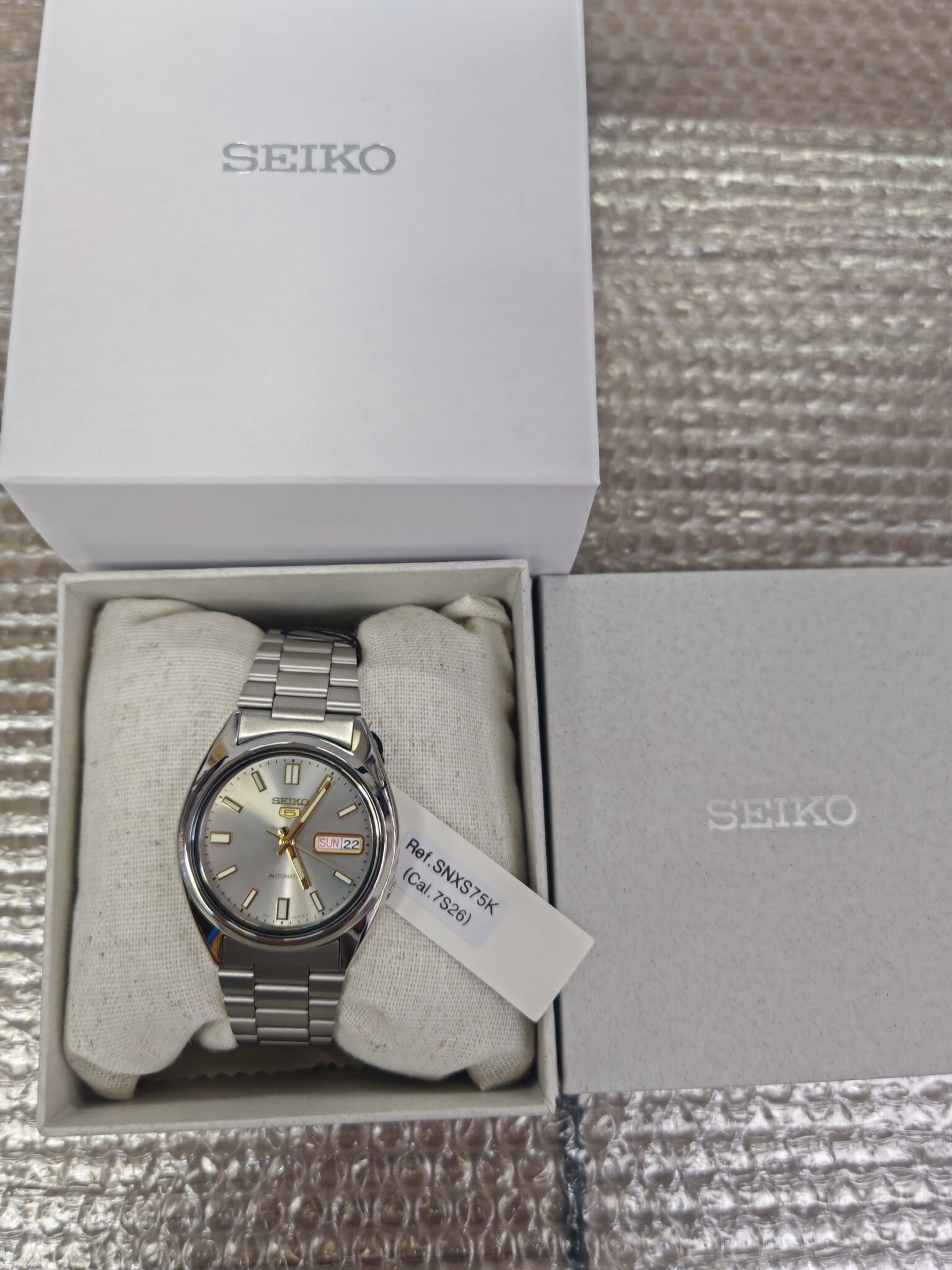Seiko 精工 5 Automatic Grey Dial Silver Stainless Steel Men's Watch SNXS75K1 SNXS75 自動機械灰色錶盤銀色不鏽鋼男士腕錶