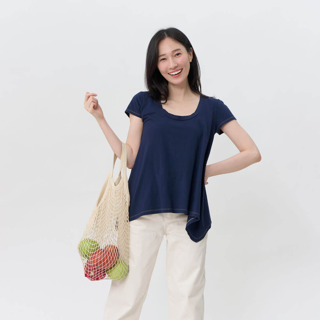 Plain Flare with Mini Pocket T-shirt/ Denim Blue