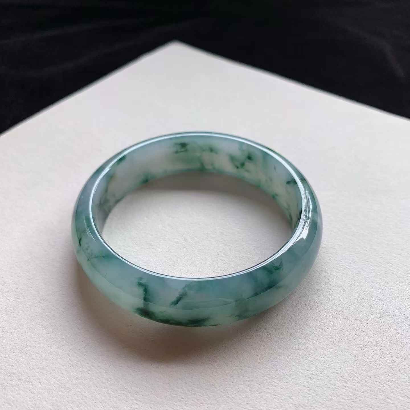 7112352 59mm冰飄花正圈寬版翡翠手鐲 (58-60)