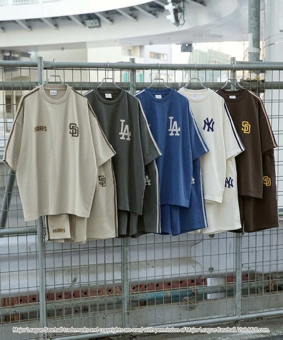 <日本秒殺套裝組>MLB 美國 職業 棒球 大聯盟 定製 設置 刺繡 短袖 套頭 運動衫 短褲 套裝