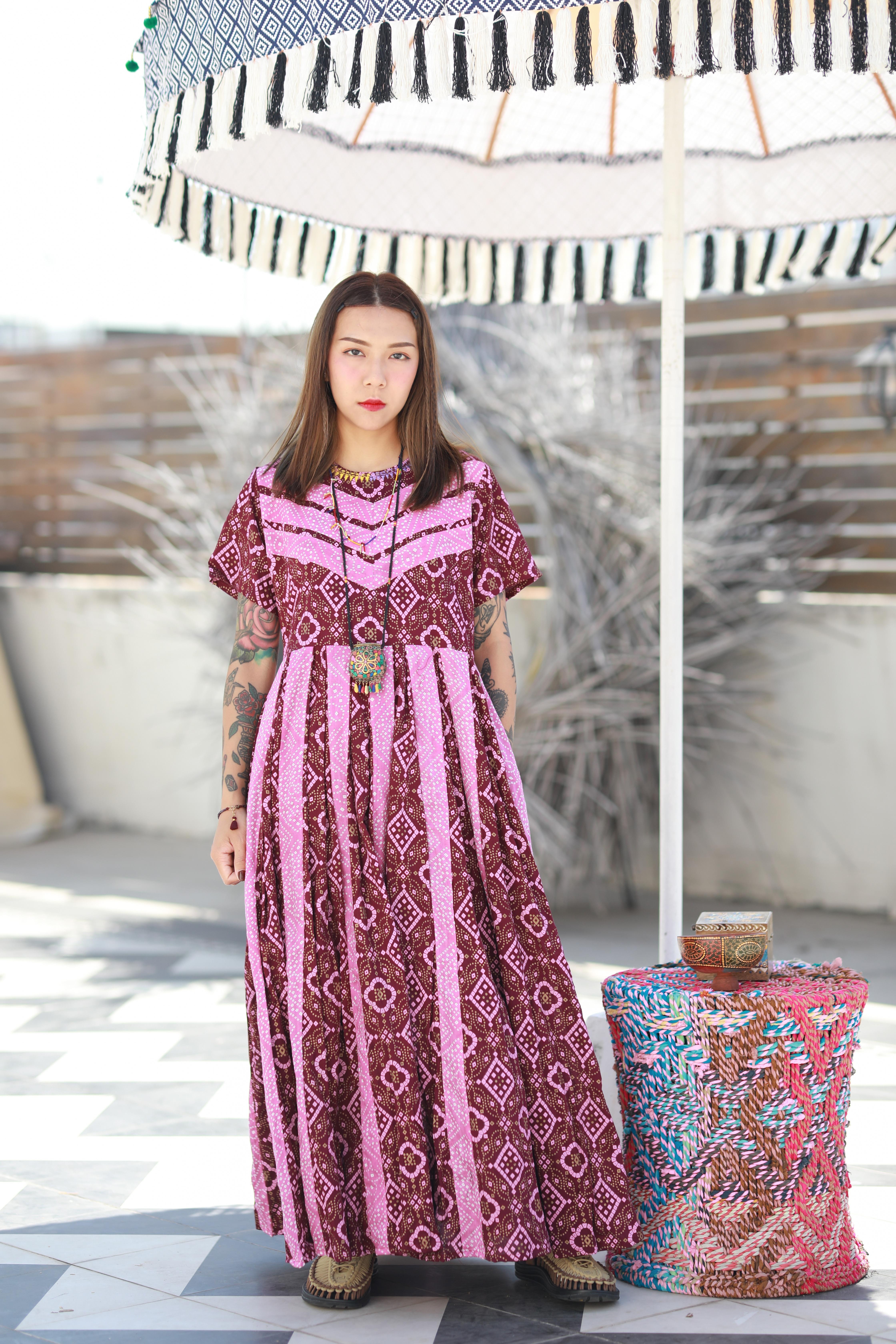 Macrame long dress M2328C - wine (0721)