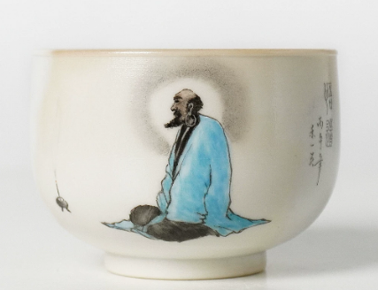 0721JZ44-JINGDEZHEN-CER-主人杯0006 書法大師餘敏老師題字 柴燒經典水墨手繪杯 水墨手繪100ml（A44）