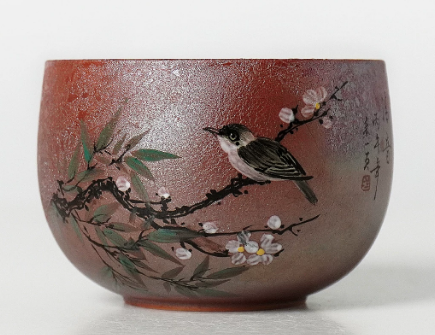 0721JZ48-JINGDEZHEN-CER-主人杯0010 書法大師餘敏老師題字 柴燒經典水墨手繪杯 水墨手繪70ml（A48）