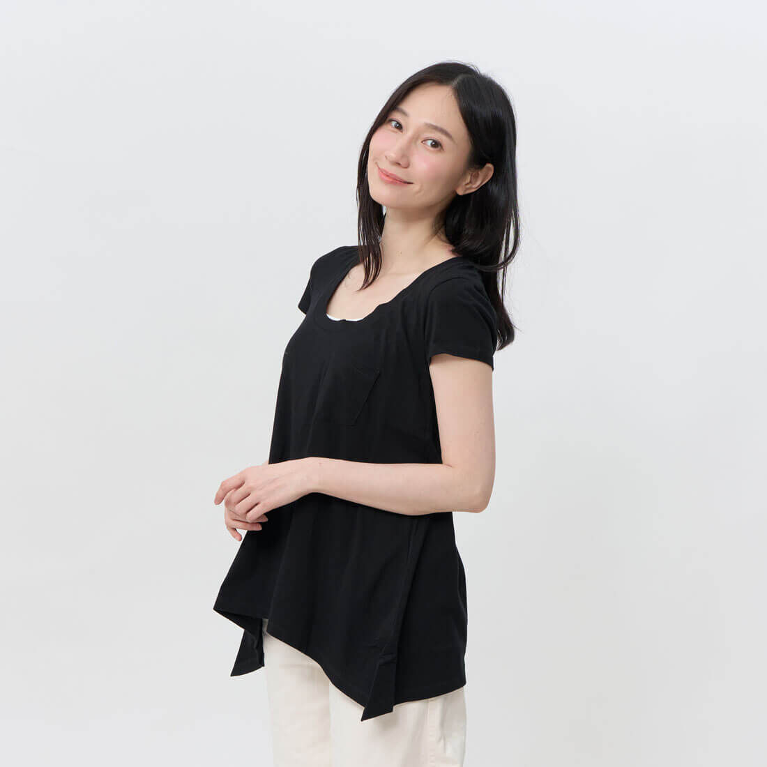 Plain Flare with Mini Pocket T-shirt/ Black