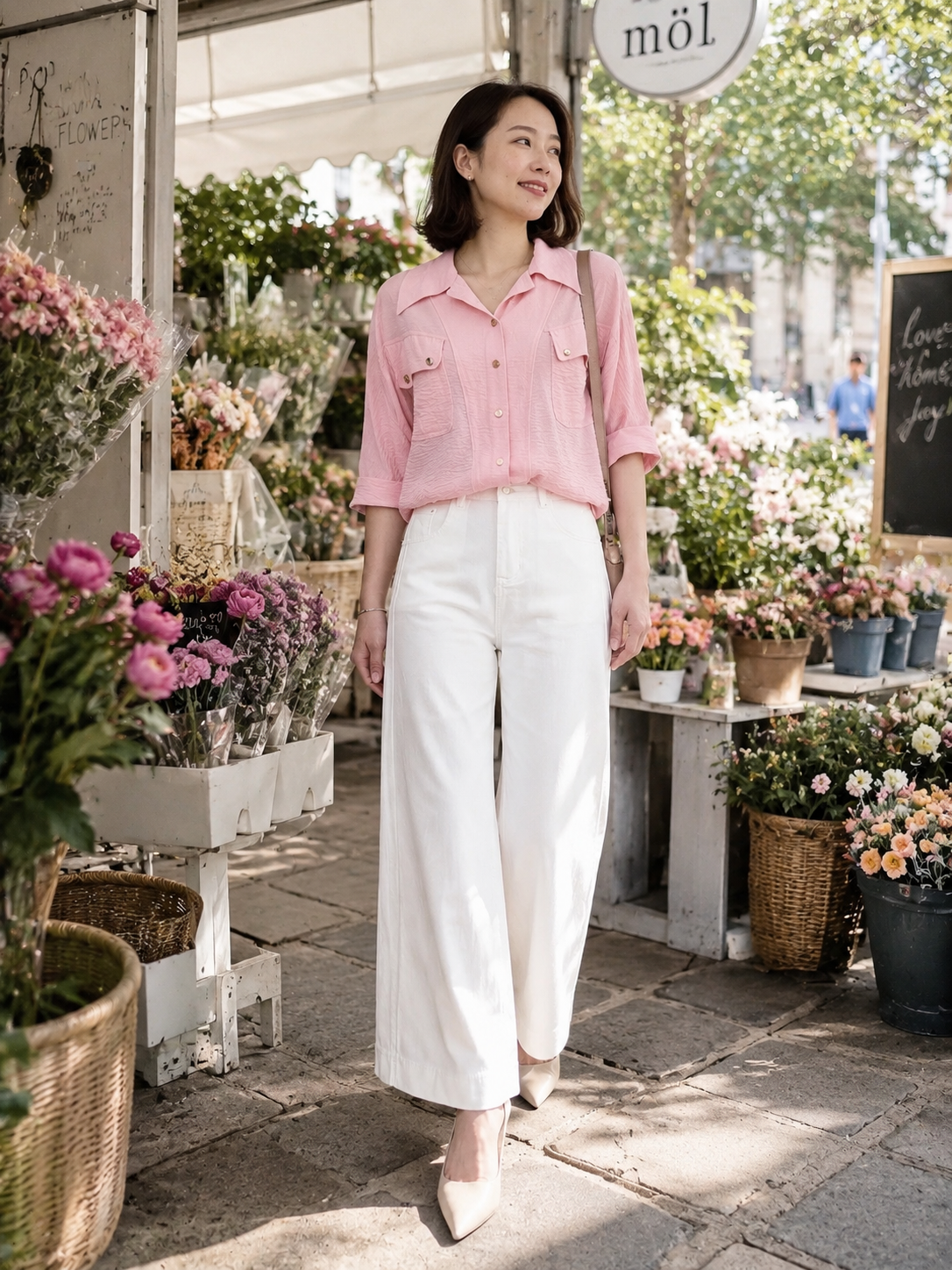 MID SLEEVE GOLD BUTTON POCKET BLOUSE