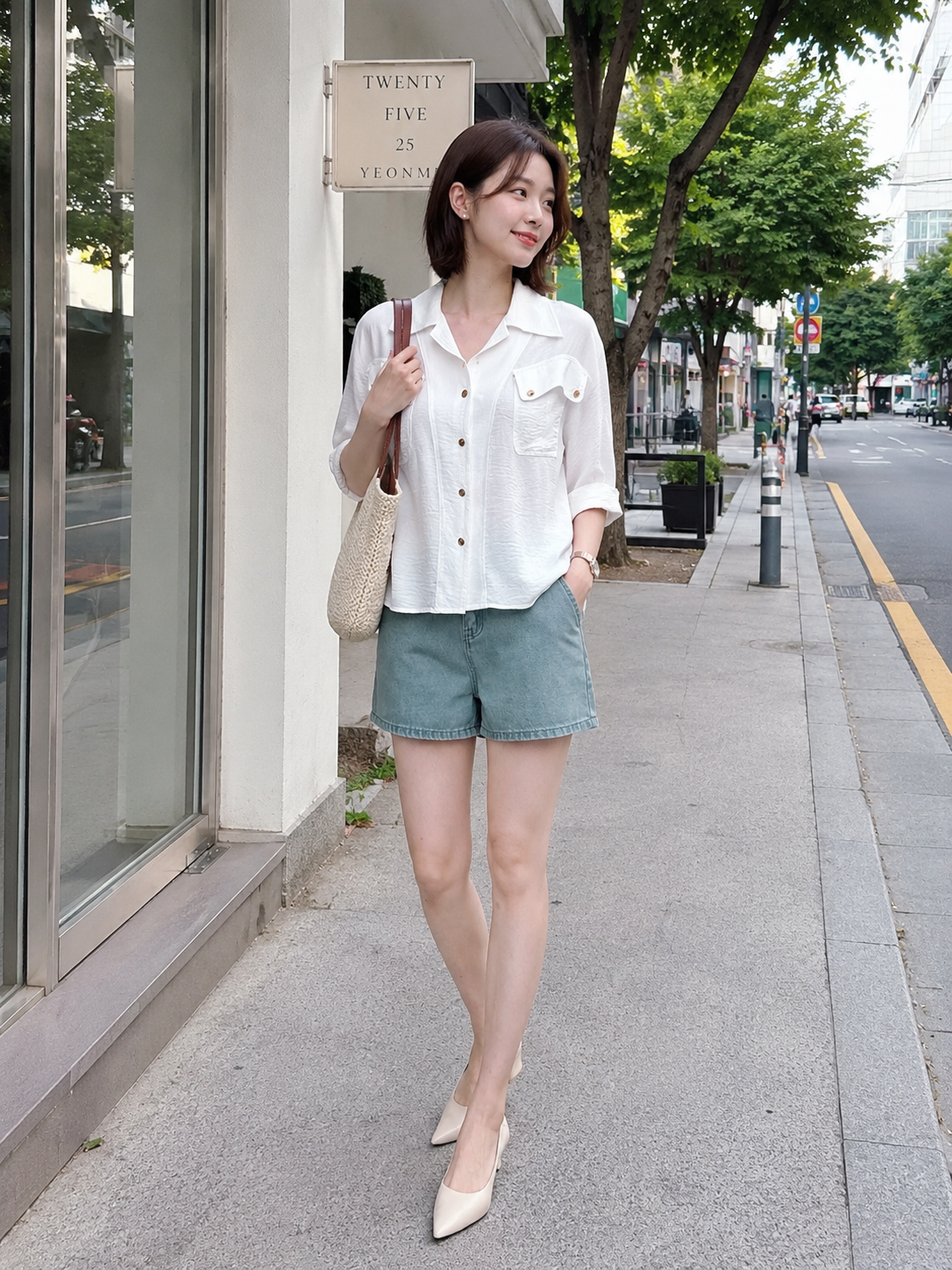 MID SLEEVE GOLD BUTTON POCKET BLOUSE