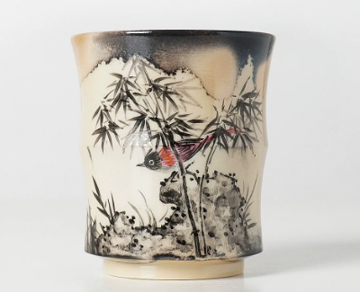 0721JZ66-JINGDEZHEN-CER-主人杯0028 書法大師餘敏老師題字 柴燒經典水墨手繪杯 水墨手繪70ml（A66）