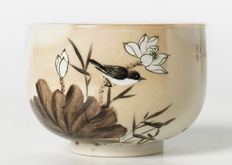 0721JZ67-JINGDEZHEN-CER-主人杯0029 書法大師餘敏老師題字 柴燒經典水墨手繪杯 水墨手繪100ml（A67）