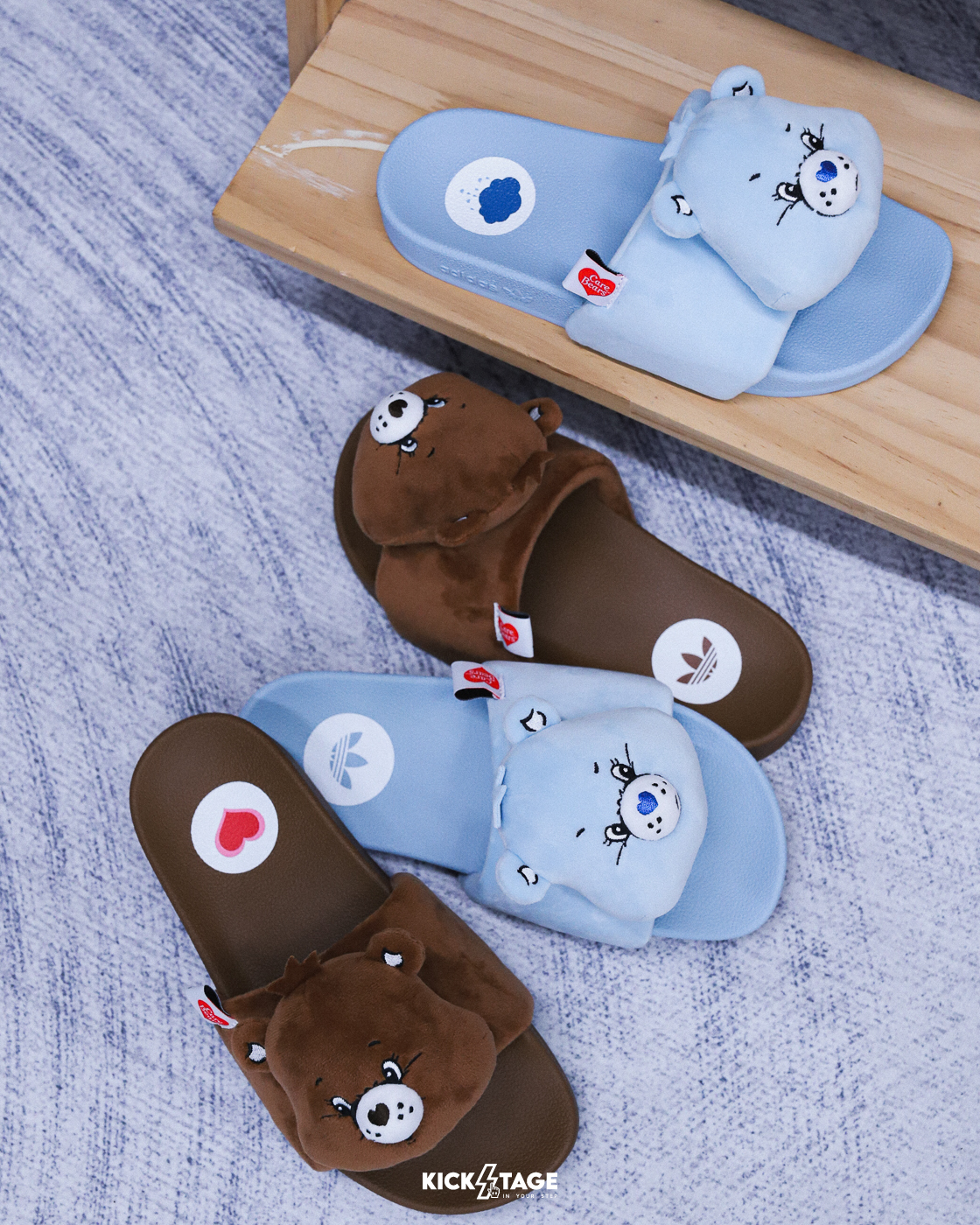 女鞋 ADIDAS X CARE BEARS ADILETTE 咖 藍 彩虹熊 聯名款 三葉草 絨毛 拖鞋【KH9953/KH9954】
